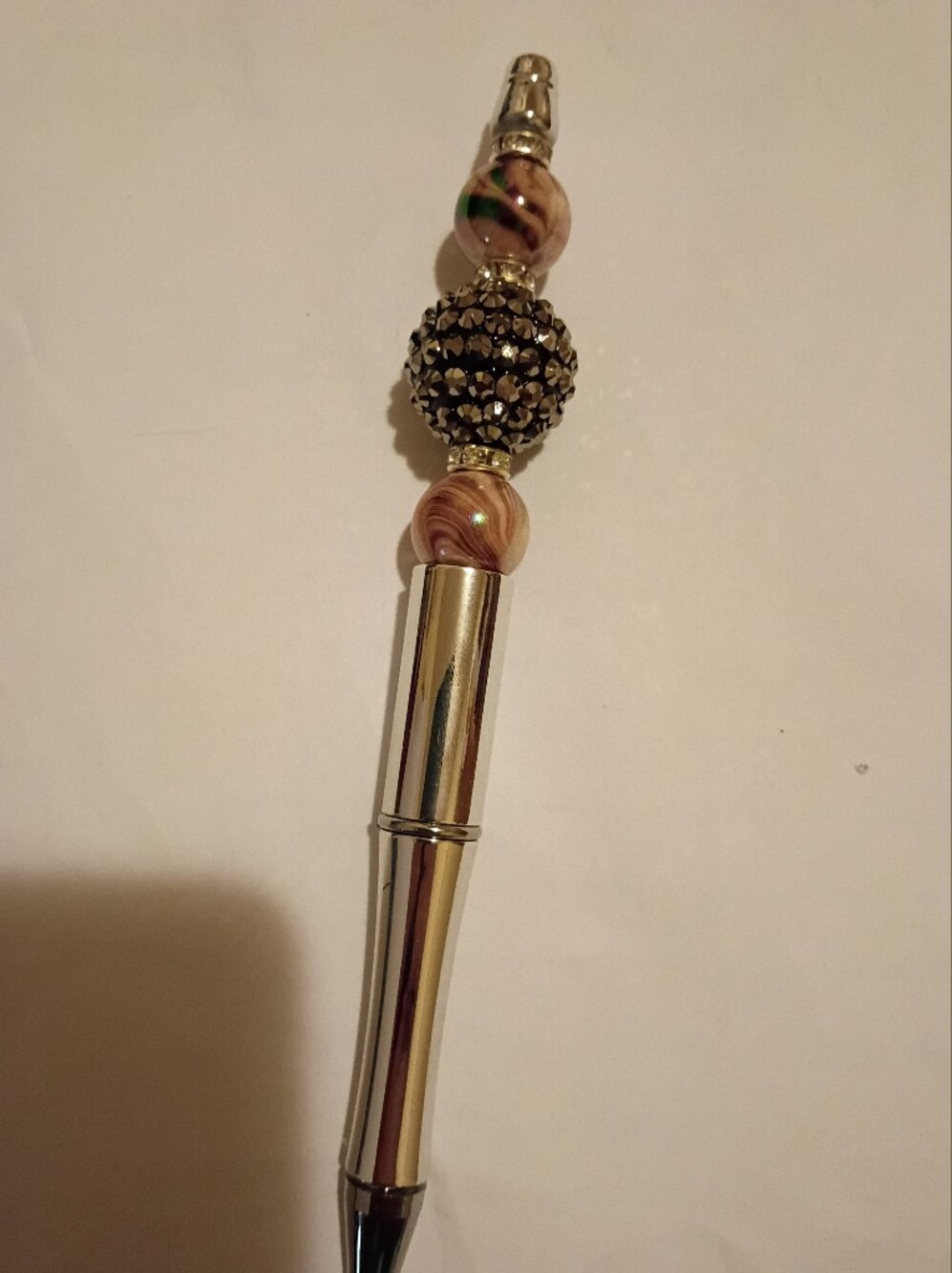 Beaded Crystal Ballpoint Pen in Silver and Brown